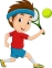 Мультяшный маленький мальчик играет в теннис
